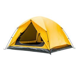 A yellow tent with a black frame