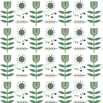 Fototapeta  Boho seamless pattern with green leaves in scandinavian style