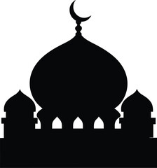 "Islamic Dome Mosque Silhouette Vector – Crescent Architecture Clipart Design"