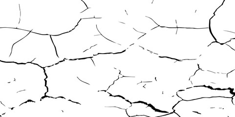 A high-contrast black and white image of cracked, dry earth with deep fractures spreading across the surface, resembling drought-affected soil or old peeling paint. 