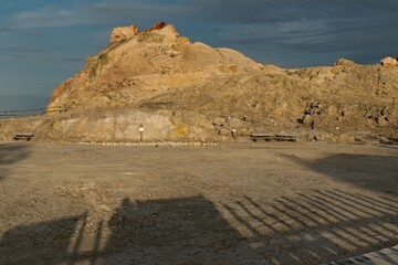 View of Thermal Mud Baths at Sunset on Vulcano Island. Aeolian (Lipari) Islands. Italy. Europe.