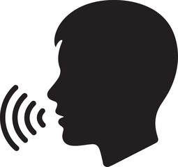Minimalist Profile Icon of Speaking Head with Sound Waves