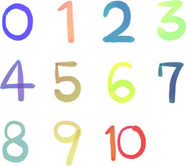 Set of handwritten Watercolor Numbers from 01 to 10