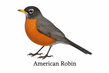 American Robin Vector Illustration on White Background – Bird Clipart