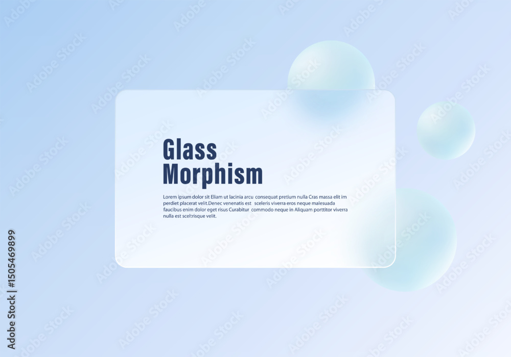 Poster glass morphism ui panel with soft blue floating spheres