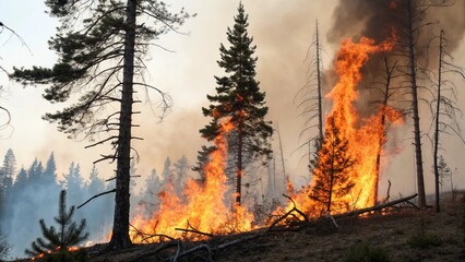 fire pine trees graphic photo