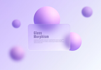 Violet glass morphism background with glowing floating spheres
