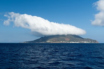 View from a boat on Panarea island in the Tyrrhenian Sea. Aeolian (Lipari) Islands. Italy. Europe.