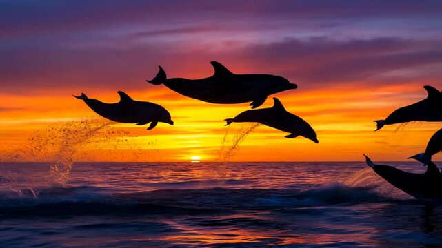 Dolphin leaping ocean sunset silhouette wildlife mammal