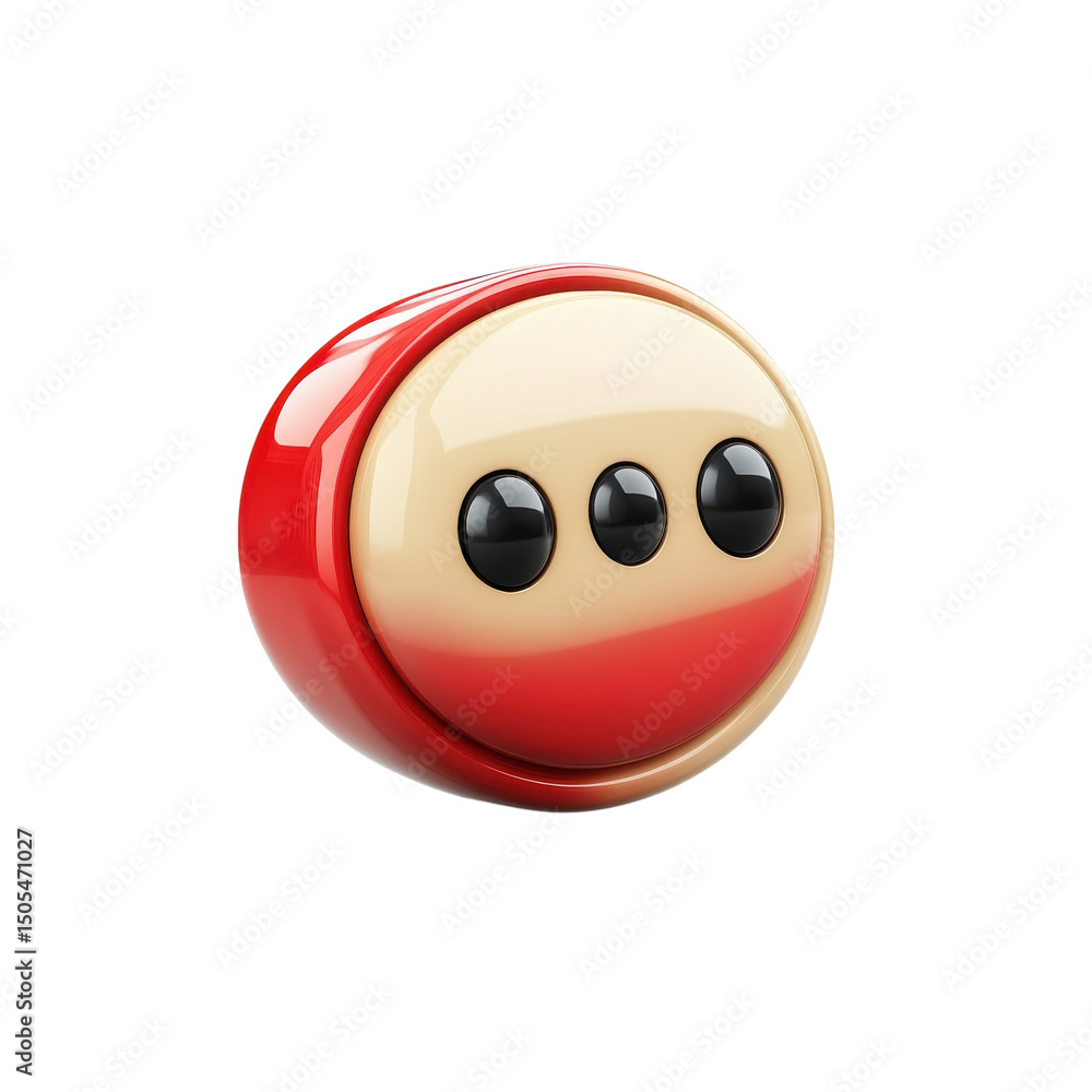 Poster a glossy 3d rendered more symbol suggestive of pending thoughts against a on transparent background