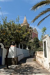 Church Chiesa di San Bartolomeo in Stromboli village on Stromboli island. Aeolian (Lipari) islands. Italy. Europe.