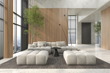 Modern style conceptual reception interior room 3d illustration