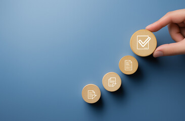 Ascending Order of Round Icons with Final Checkmark, Step-by-step progress representation ending with success symbol