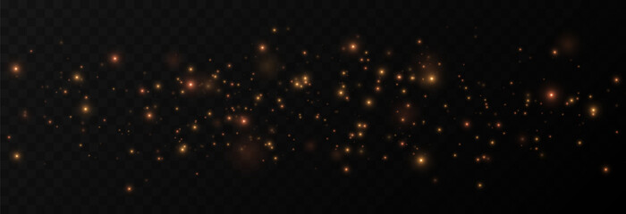 Golden glow dust png. Spraying glitter on isolated transparent background. Sparkling light or sparkling dust png. Christmas light.