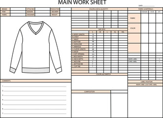 V-NECK SPEC SHEET DESIGN ILLUSTRATION FOR GARMENTS FASHION
