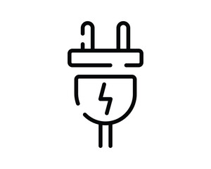 Electric power icon. A clean, modern line drawing of a plug with a lightning bolt. Symbolizes energy, connection, and electrical supply. Perfect for technology or utility designs.