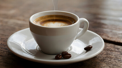 Fototapeta premium cup of coffee on wooden table, ai generated