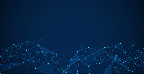 Fototapeta na wymiar Geometric connected background. Connecting dots and lines. Global network connection. Banner template for technology.