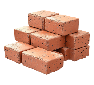 A stack of red bricks with a white background - Powered by Adobe
