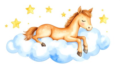 Sleeping Foal on Cloud with Stars.