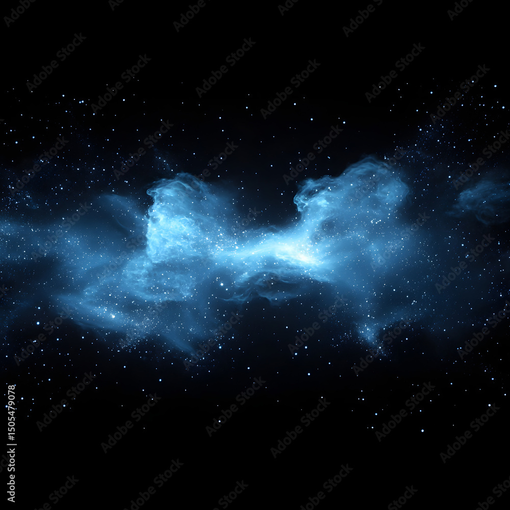 Wall mural cosmic blue particle overlay with alpha matte graphic elements on a black background, alpha matte, c