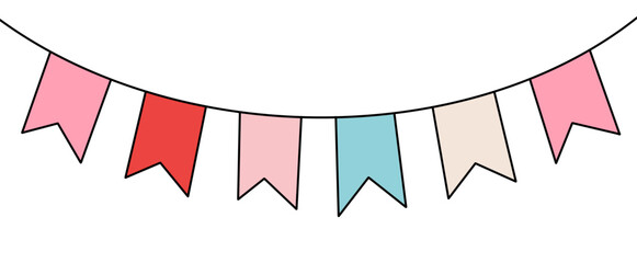 Pastel Hanging Flags Carnival Garland Isolated on Transparent Background. Festive Decoration for Birthday Party Celebration, Music Festival Event