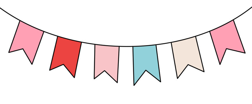 Pastel Hanging Flags Carnival Garland Isolated on Transparent Background. Festive Decoration for Birthday Party Celebration, Music Festival Event