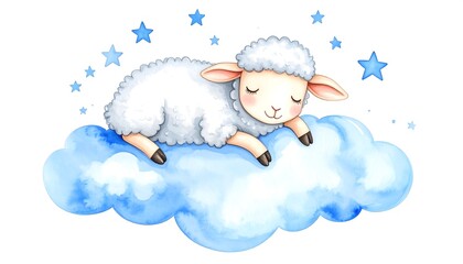 Sleeping Lamb on Cloud with Stars.