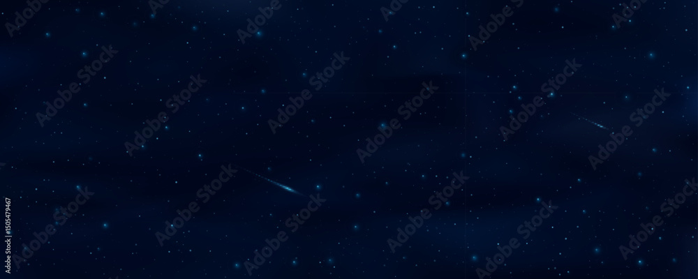 Poster abstract starry sky with falling asteroids. universe background with shimmering stars. deep cosmos a