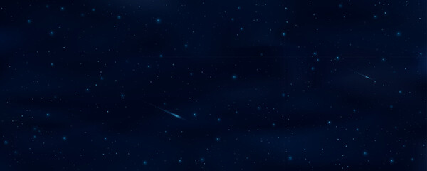 Obraz premium Abstract starry sky with falling asteroids. Universe background with shimmering stars. Deep cosmos and black outer space concept. Vector illustration