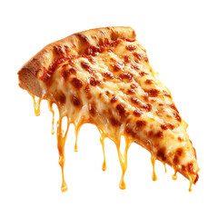 slice of pizza margarita with melting cheese on transparent background