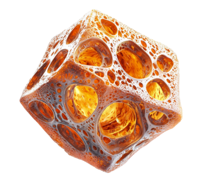 A cube made of a strange material with holes in it
