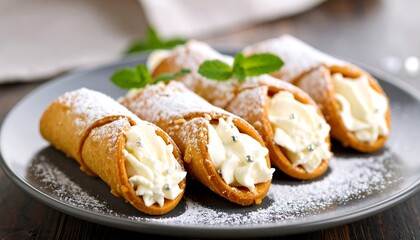 Cannoli pastries with cream filling, and dessert.