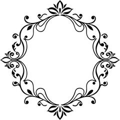 Decorative Floral Damask Frame with Symmetrical Botanical Flourishes 