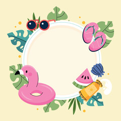 Flat Summer Frame with Beach Elements