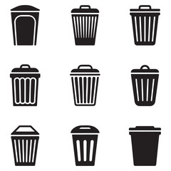 Trash Can Icon Set – Vector Bin Symbols for UI & Web Design