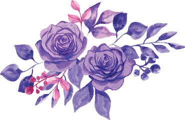 Purple Rose Watercolor Clipart, Hand painted watercolor flower collection, Watercolor purple rose flower bouquet decoration set perfect to wedding invitations, greeting cards, logos, branding