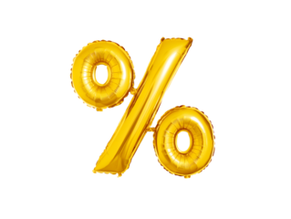helium balloon forming golden percent discount percentage sales sign % on transparent background