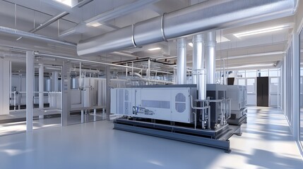Obraz premium Digital Twin Synchronization via APIs for HVAC System Layout and Simulation