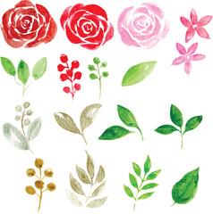 Watercolor set of pink and red roses , Watercolor pink and red rose flower collection perfect to wedding invitations, greeting cards, logos, branding, packaging, social media