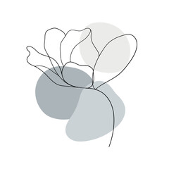 Misty Blue Line Flower. A soft, abstract floral illustration with misty blue and grey accents, drawn with a single continuous line.
