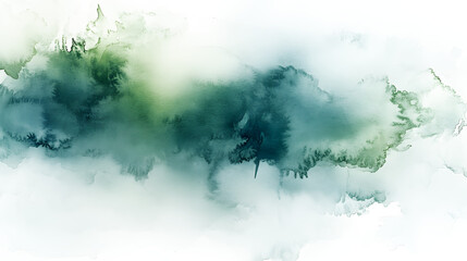 Abstract watercolor drawing featuring a palette of pale gray, blue, and green hues, with a dominant sage green color. Ideal art background for design purposes, showcasing elements of water and grunge