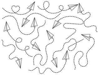 Paper Airplane Path Vector Illustration – Doodle Flight Line Art