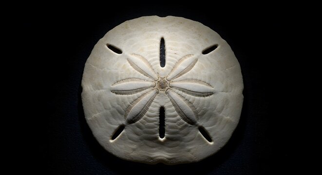 Sand Dollar's Delicate Starburst Pattern on Dark Backdrop