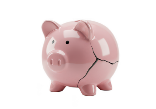 Broken pink piggy bank isolated on transparent background