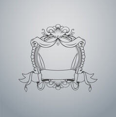 Vintage Ribbon Frame or Wreath with Ornamental Bow and Scrolls