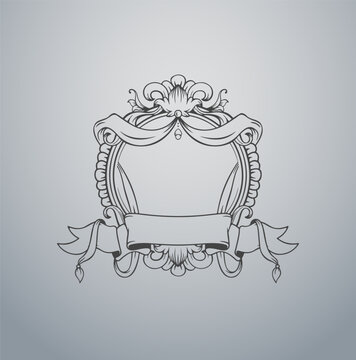 Vintage Ribbon Frame or Wreath with Ornamental Bow and Scrolls