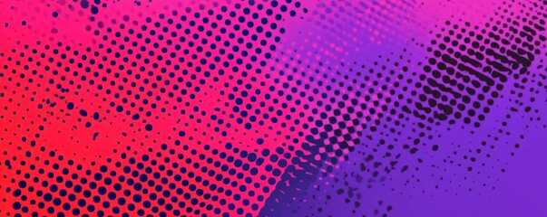 Retro comic-style pop art background with bold magenta and violet halftone patterns.