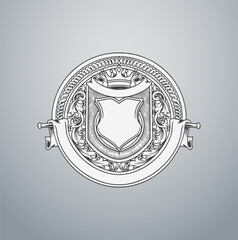 Vintage Round Heraldic Frame with Ribbon and Shield