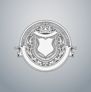 Vintage Round Heraldic Frame with Ribbon and Shield